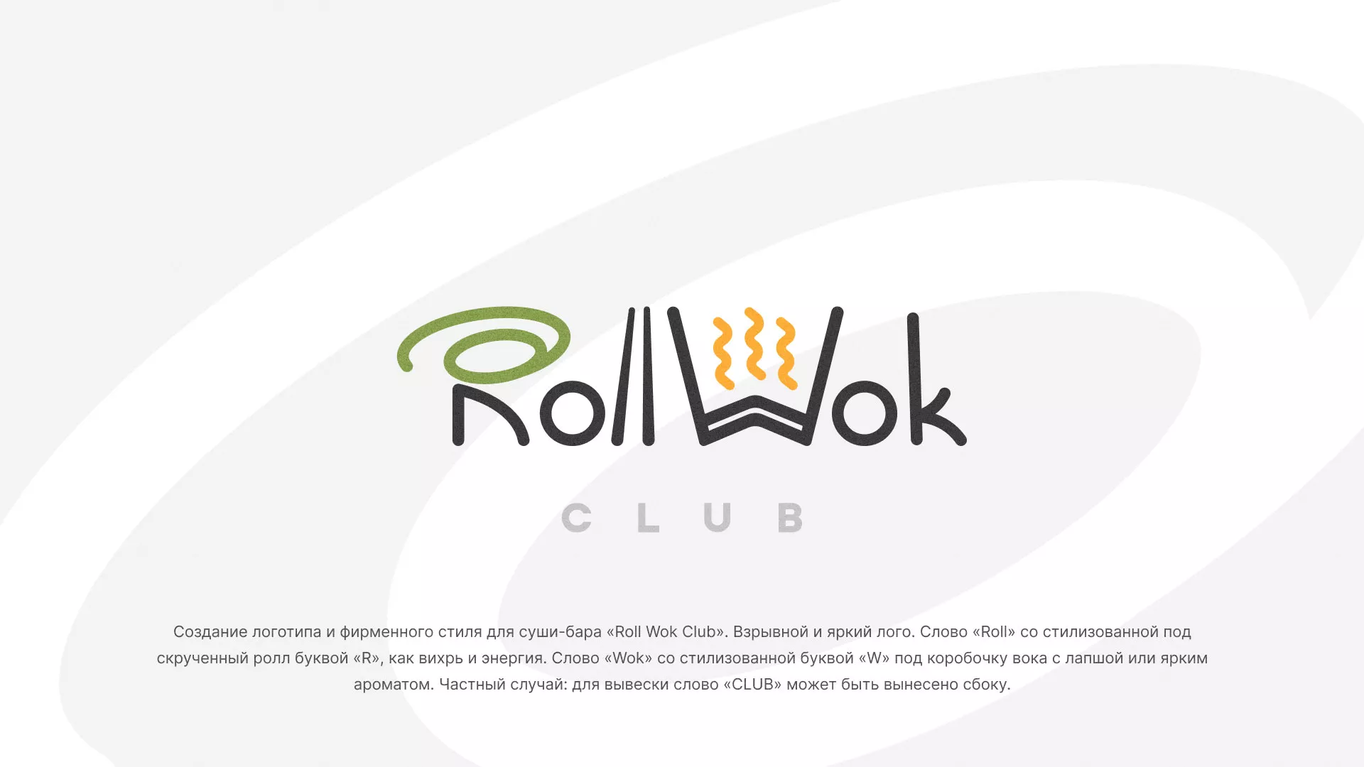 Разработка логотипа и фирменного стиля суши-бара «Roll Wok Club» в Кодинске