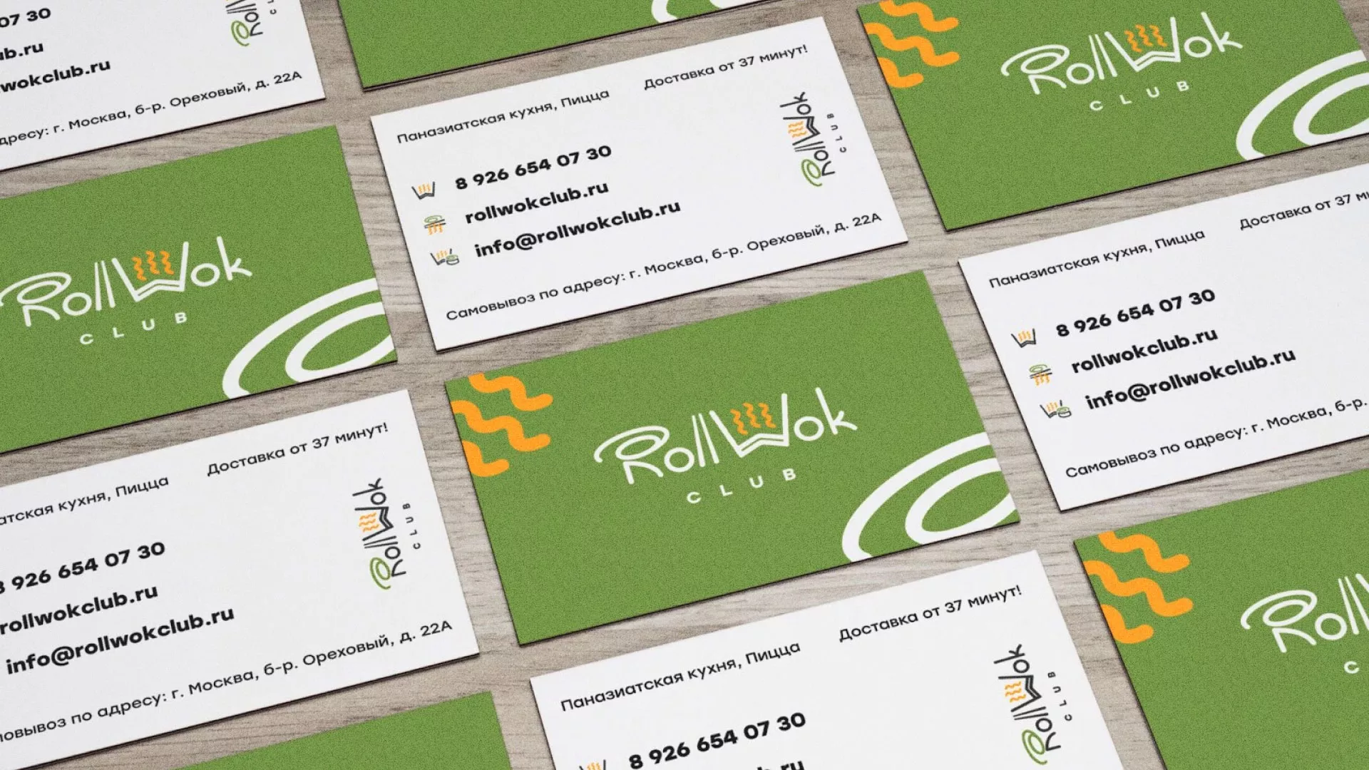 Разработка дизайна визиток суши-бара «Roll Wok Club» в Кодинске
